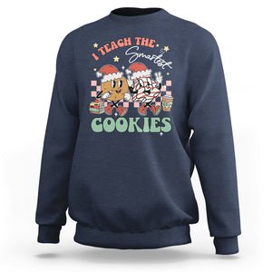 Teacher Christmas Sweatshirt I Teach The Smartest Cookies Retro Groovy Xmas Cookies TS02 Navy Printyourwear