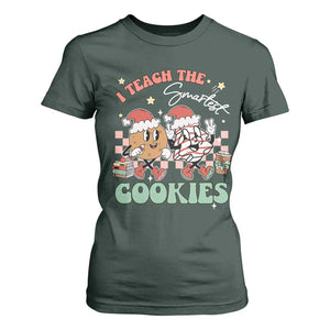 Teacher Christmas T Shirt For Women I Teach The Smartest Cookies Retro Groovy Xmas Tree Cookies TS02 Dark Forest Green Print Your Wear