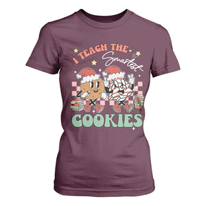 Teacher Christmas T Shirt For Women I Teach The Smartest Cookies Retro Groovy Xmas Tree Cookies TS02 Maroon Print Your Wear