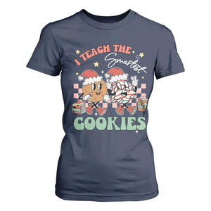 Teacher Christmas T Shirt For Women I Teach The Smartest Cookies Retro Groovy Xmas Tree Cookies TS02 Navy Print Your Wear