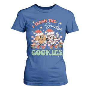 Teacher Christmas T Shirt For Women I Teach The Smartest Cookies Retro Groovy Xmas Tree Cookies TS02 Royal Blue Print Your Wear