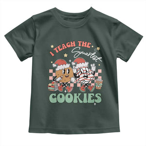 Teacher Christmas Toddler T Shirt I Teach The Smartest Cookies Retro Groovy Xmas Tree Cookies TS02 Dark Forest Green Print Your Wear