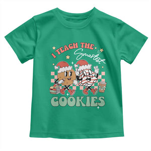 Teacher Christmas Toddler T Shirt I Teach The Smartest Cookies Retro Groovy Xmas Tree Cookies TS02 Irish Green Print Your Wear