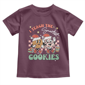 Teacher Christmas Toddler T Shirt I Teach The Smartest Cookies Retro Groovy Xmas Tree Cookies TS02 Maroon Print Your Wear