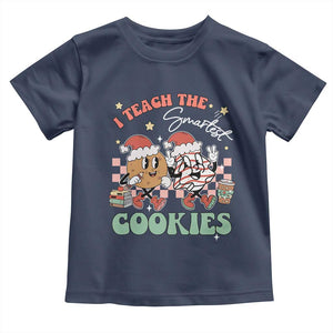 Teacher Christmas Toddler T Shirt I Teach The Smartest Cookies Retro Groovy Xmas Tree Cookies TS02 Navy Print Your Wear