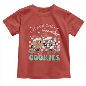 Teacher Christmas Toddler T Shirt I Teach The Smartest Cookies Retro Groovy Xmas Tree Cookies TS02 Red Print Your Wear