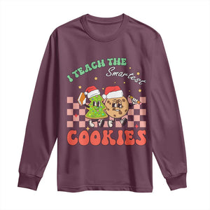 Teacher Christmas Long Sleeve Shirt I Teach The Smartest Cookies Retro Groovy Xmas Cookies TS02 Maroon Print Your Wear