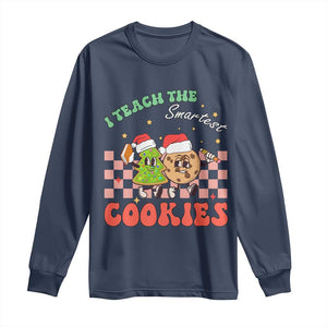 Teacher Christmas Long Sleeve Shirt I Teach The Smartest Cookies Retro Groovy Xmas Cookies TS02 Navy Print Your Wear