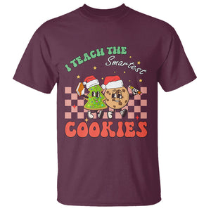 Teacher Christmas T Shirt I Teach The Smartest Cookies Retro Groovy Xmas Cookies TS02 Maroon Printyourwear