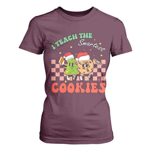 Teacher Christmas T Shirt For Women I Teach The Smartest Cookies Retro Groovy Xmas Cookies TS02 Maroon Print Your Wear