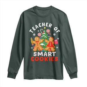 Teacher of Smart Cookies Christmas Gingerbread Man Long Sleeve Shirt Teacher of Smart Cookies TS02 Dark Forest Green Print Your Wear