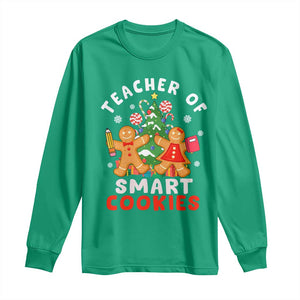 Teacher of Smart Cookies Christmas Gingerbread Man Long Sleeve Shirt Teacher of Smart Cookies TS02 Irish Green Print Your Wear