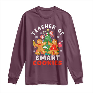 Teacher of Smart Cookies Christmas Gingerbread Man Long Sleeve Shirt Teacher of Smart Cookies TS02 Maroon Print Your Wear