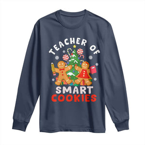 Teacher of Smart Cookies Christmas Gingerbread Man Long Sleeve Shirt Teacher of Smart Cookies TS02 Navy Print Your Wear