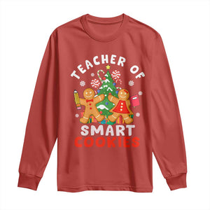 Teacher of Smart Cookies Christmas Gingerbread Man Long Sleeve Shirt Teacher of Smart Cookies TS02 Red Print Your Wear