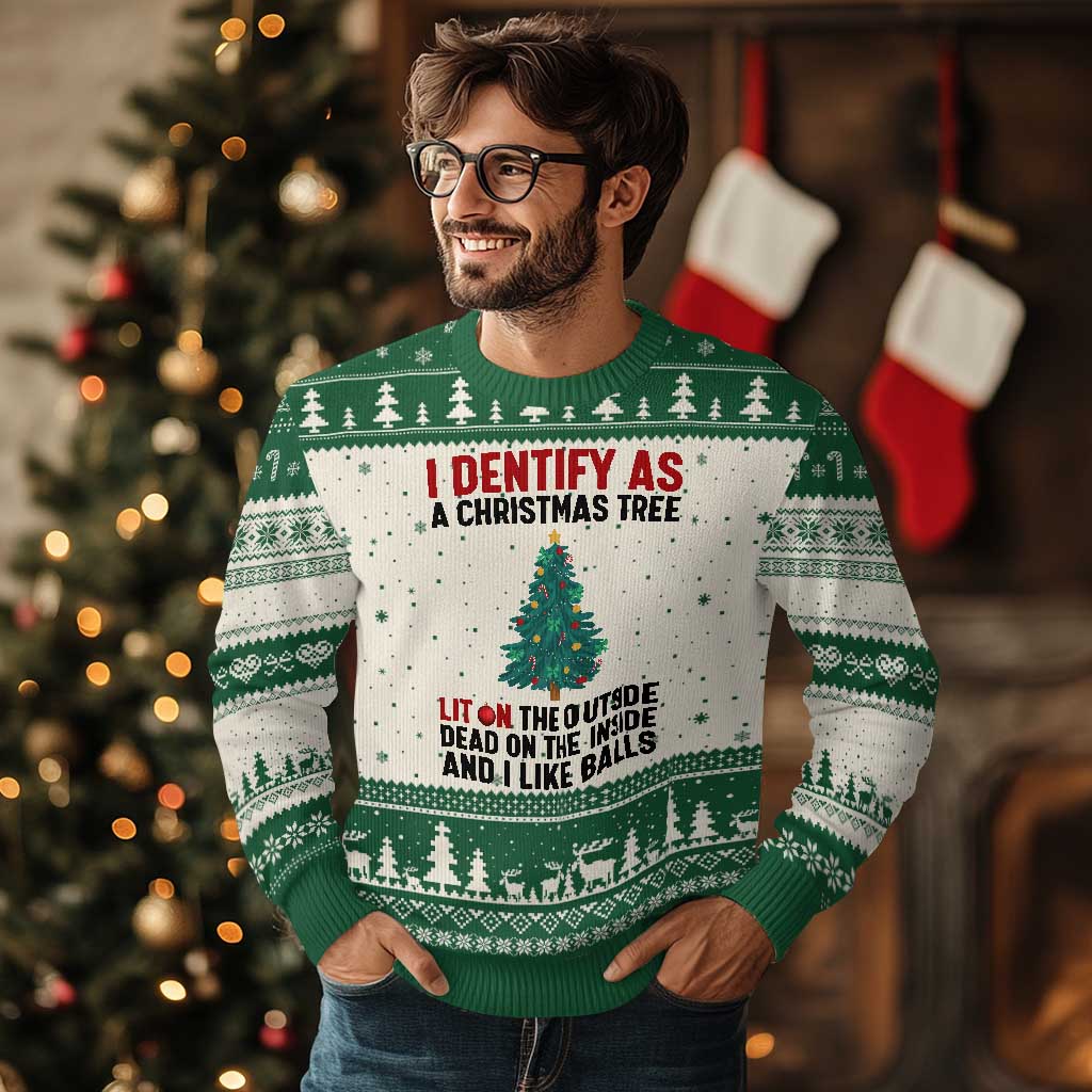I Identify as a Xmas Tree Ugly Christmas Sweater Funny Lit and Dead Inside Holiday Humor TS02 Beige Green Print Your Wear
