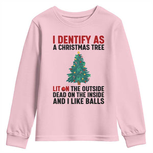 I Identify as a Christmas Tree Youth Sweatshirt Funny Lit and Dead Inside Holiday Humor TS02 Light Pink Print Your Wear