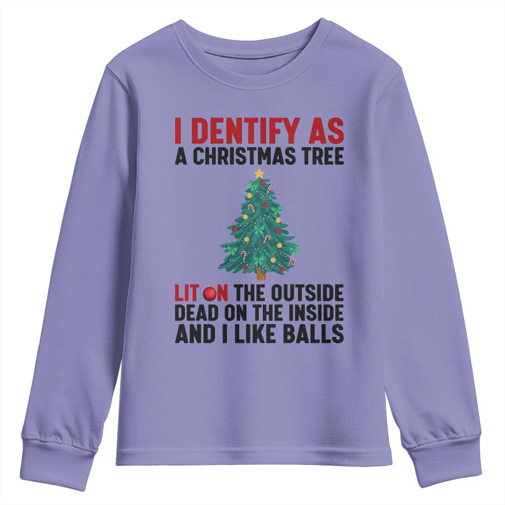I Identify as a Christmas Tree Youth Sweatshirt Funny Lit and Dead Inside Holiday Humor TS02 Violet Print Your Wear