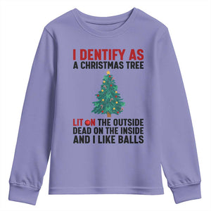 I Identify as a Christmas Tree Youth Sweatshirt Funny Lit and Dead Inside Holiday Humor TS02 Violet Print Your Wear