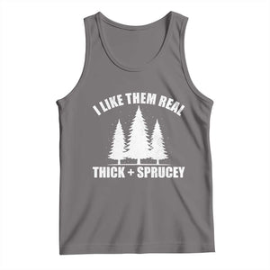 Funny Christmas Tree Tank Top I Like Them Real Thick and Sprucey Holiday Trees Pun TS02 Deep Heather Print Your Wear
