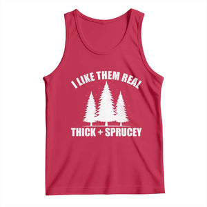 Funny Christmas Tree Tank Top I Like Them Real Thick and Sprucey Holiday Trees Pun TS02 Red Print Your Wear