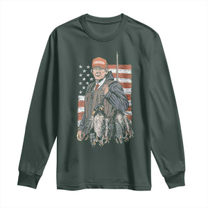 Trump Camo Duck Hunting Long Sleeve Shirt Hello Hunting Season US Flag TS02 Dark Forest Green Print Your Wear