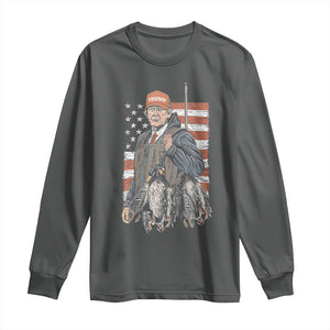 Trump Camo Duck Hunting Long Sleeve Shirt Hello Hunting Season US Flag TS02 Dark Heather Print Your Wear