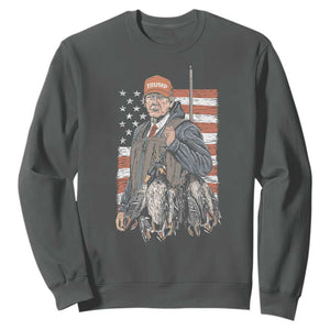 Trump Camo Duck Hunting Sweatshirt Hello Hunting Season US Flag TS02 Dark Heather Print Your Wear