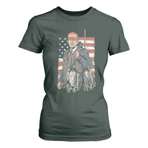 Trump Camo Duck Hunting T Shirt For Women Hello Hunting Season US Flag TS02 Dark Forest Green Print Your Wear