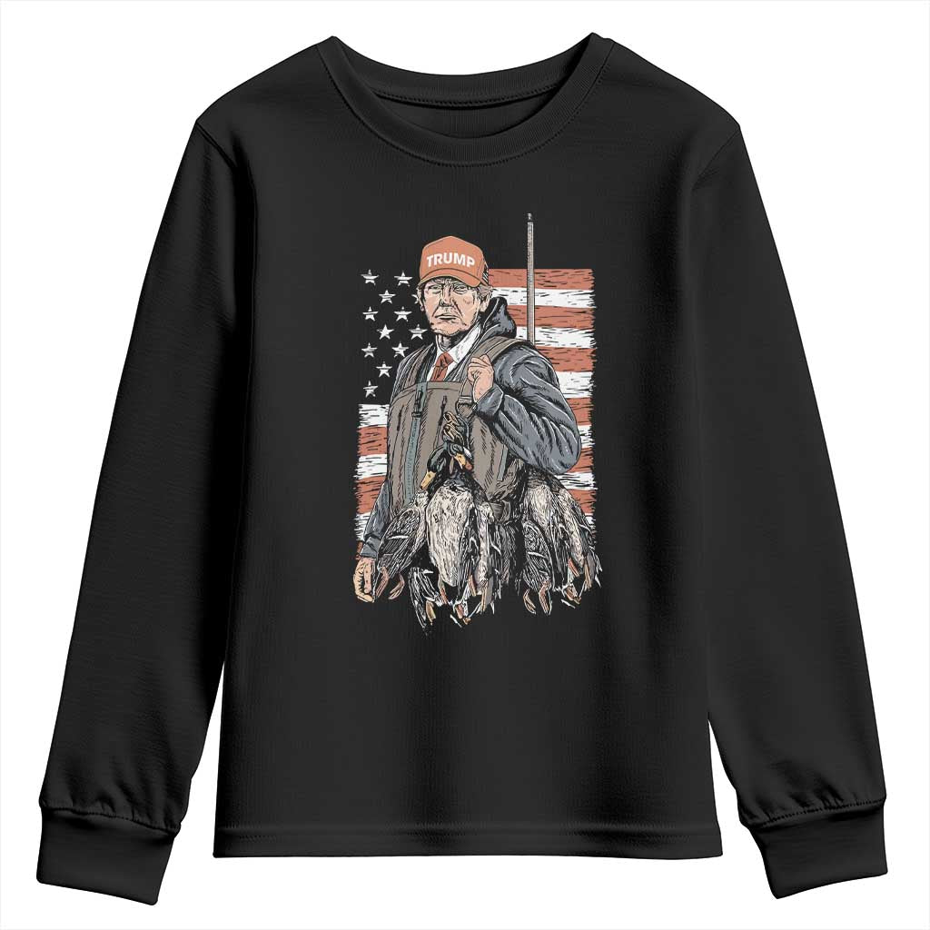 Trump Camo Duck Hunting Youth Sweatshirt Hello Hunting Season US Flag TS02 Black Print Your Wear