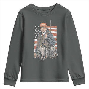 Trump Camo Duck Hunting Youth Sweatshirt Hello Hunting Season US Flag TS02 Dark Heather Print Your Wear