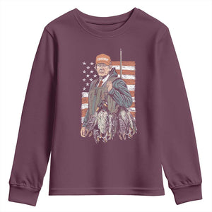 Trump Camo Duck Hunting Youth Sweatshirt Hello Hunting Season US Flag TS02 Maroon Print Your Wear