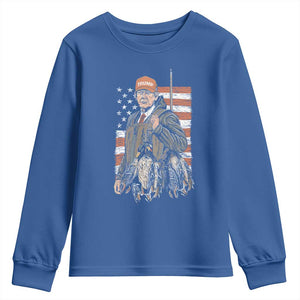 Trump Camo Duck Hunting Youth Sweatshirt Hello Hunting Season US Flag TS02 Royal Blue Print Your Wear