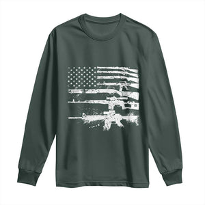 Machine Guns American Flag Long Sleeve Shirt For Gun Owner Lover 2A Retro Vintage TS02 Dark Forest Green Print Your Wear