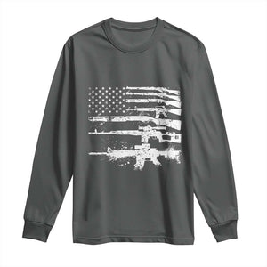 Machine Guns American Flag Long Sleeve Shirt For Gun Owner Lover 2A Retro Vintage TS02 Dark Heather Print Your Wear