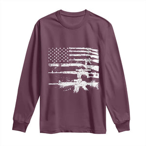 Machine Guns American Flag Long Sleeve Shirt For Gun Owner Lover 2A Retro Vintage TS02 Maroon Print Your Wear