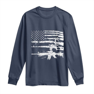 Machine Guns American Flag Long Sleeve Shirt For Gun Owner Lover 2A Retro Vintage TS02 Navy Print Your Wear