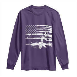 Machine Guns American Flag Long Sleeve Shirt For Gun Owner Lover 2A Retro Vintage TS02 Purple Print Your Wear