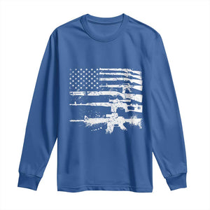 Machine Guns American Flag Long Sleeve Shirt For Gun Owner Lover 2A Retro Vintage TS02 Royal Blue Print Your Wear