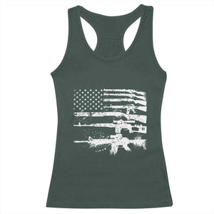 Machine Guns American Flag Racerback Tank Top For Gun Owner Lover 2A Retro Vintage TS02 Dark Forest Green Print Your Wear