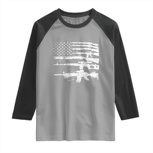 Machine Guns American Flag Raglan Shirt For Gun Owner Lover 2A Retro Vintage TS02 Sport Gray Black Print Your Wear