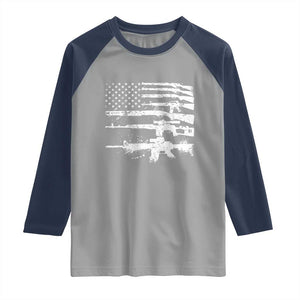 Machine Guns American Flag Raglan Shirt For Gun Owner Lover 2A Retro Vintage TS02 Sport Gray Navy Print Your Wear