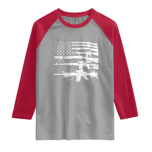 Machine Guns American Flag Raglan Shirt For Gun Owner Lover 2A Retro Vintage TS02 Sport Gray Red Print Your Wear