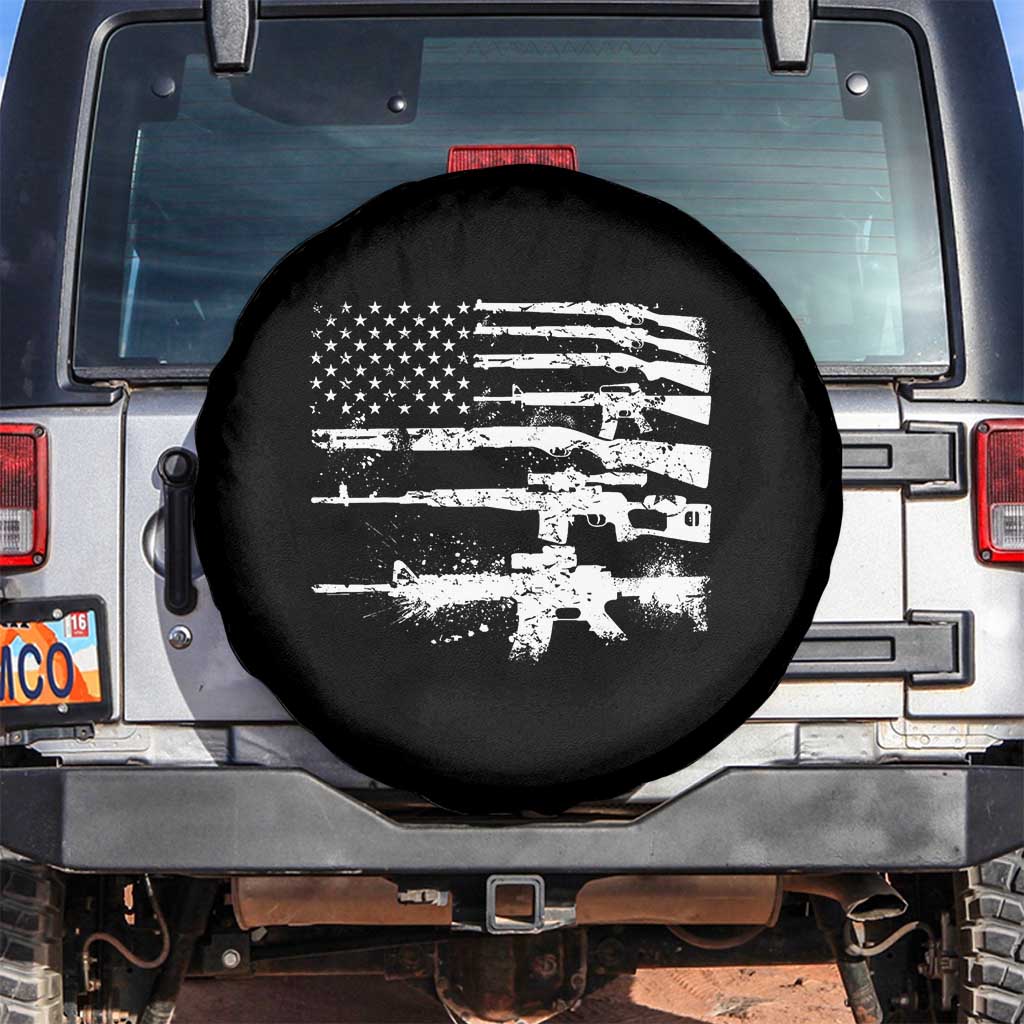 Machine Guns American Flag Spare Tire Cover For Gun Owner Lover 2A Retro Vintage TS02 No hole Black Print Your Wear