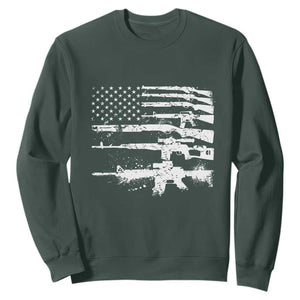 Machine Guns American Flag Sweatshirt For Gun Owner Lover 2A Retro Vintage TS02 Dark Forest Green Print Your Wear