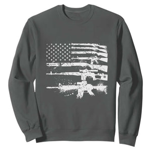 Machine Guns American Flag Sweatshirt For Gun Owner Lover 2A Retro Vintage TS02 Dark Heather Print Your Wear