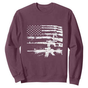 Machine Guns American Flag Sweatshirt For Gun Owner Lover 2A Retro Vintage TS02 Maroon Print Your Wear