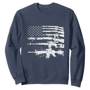 Machine Guns American Flag Sweatshirt For Gun Owner Lover 2A Retro Vintage TS02 Navy Print Your Wear