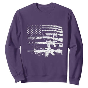 Machine Guns American Flag Sweatshirt For Gun Owner Lover 2A Retro Vintage TS02 Purple Print Your Wear