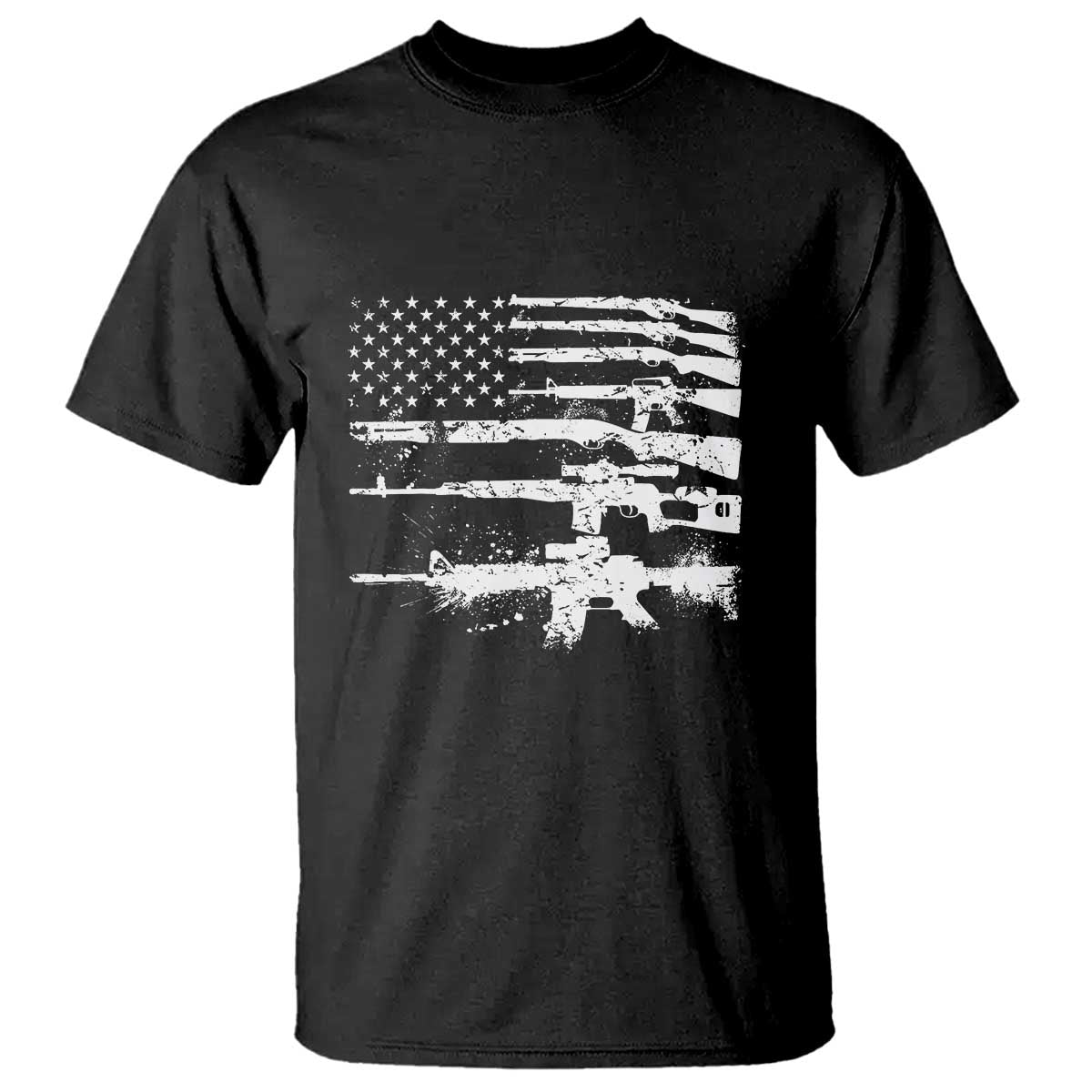 Machine Guns American Flag T Shirt For Gun Owner Lover 2A Retro Vintage TS02 Black Print Your Wear